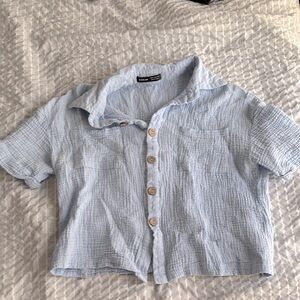 Light Blue Women Button-Up Shirt